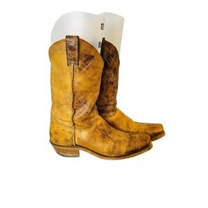 Justin Distressed Tan Leather Western Cowboy Boots Square Toe Mens 8.5 D Pull On